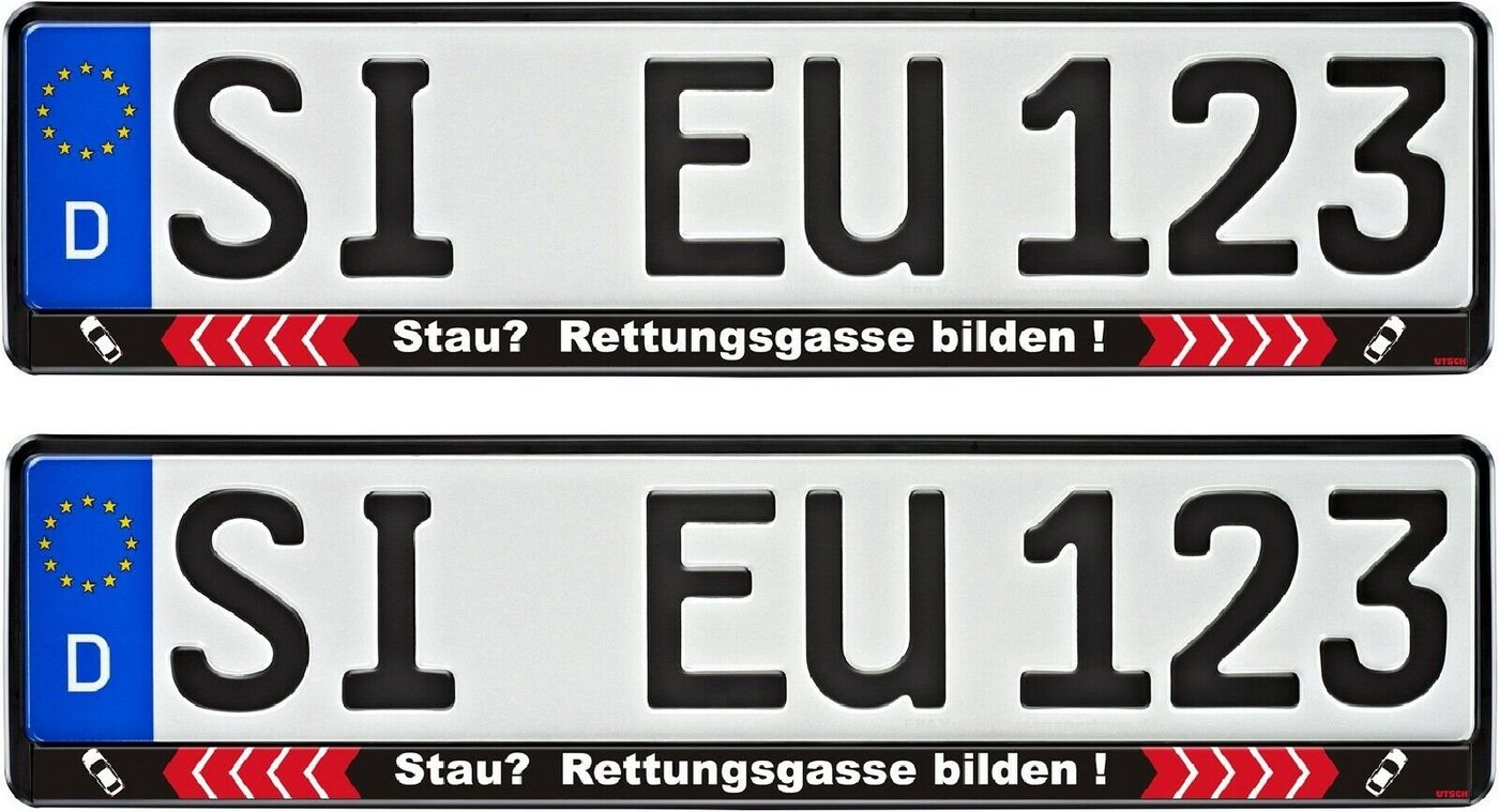 PistolaPeppers Warnschild Zwei Kennzeichenhalter BEI STAU RETTUNGSGASSE BILDEN 2er Schildhalter Bild 5