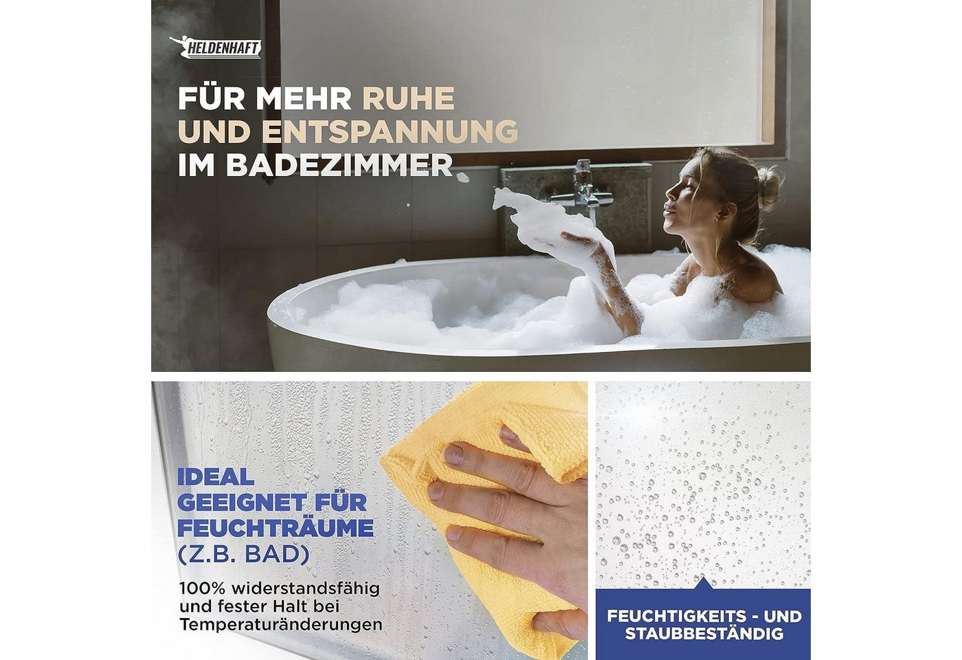 HELDENHAFT Sichtschutzfolie Fensterfolie Blickdicht - Milchglasfolie - Badfenster Sichtschutz, selbstklebende Fensterfolie, blickdicht, Sichtschutzfolie Fenster Bild 4