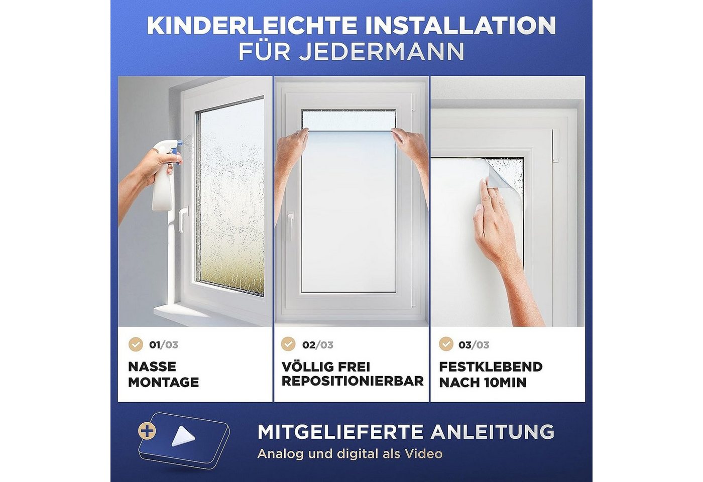 HELDENHAFT Sichtschutzfolie Fensterfolie Blickdicht - Milchglasfolie - Badfenster Sichtschutz, selbstklebende Fensterfolie, blickdicht, Sichtschutzfolie Fenster Bild 5