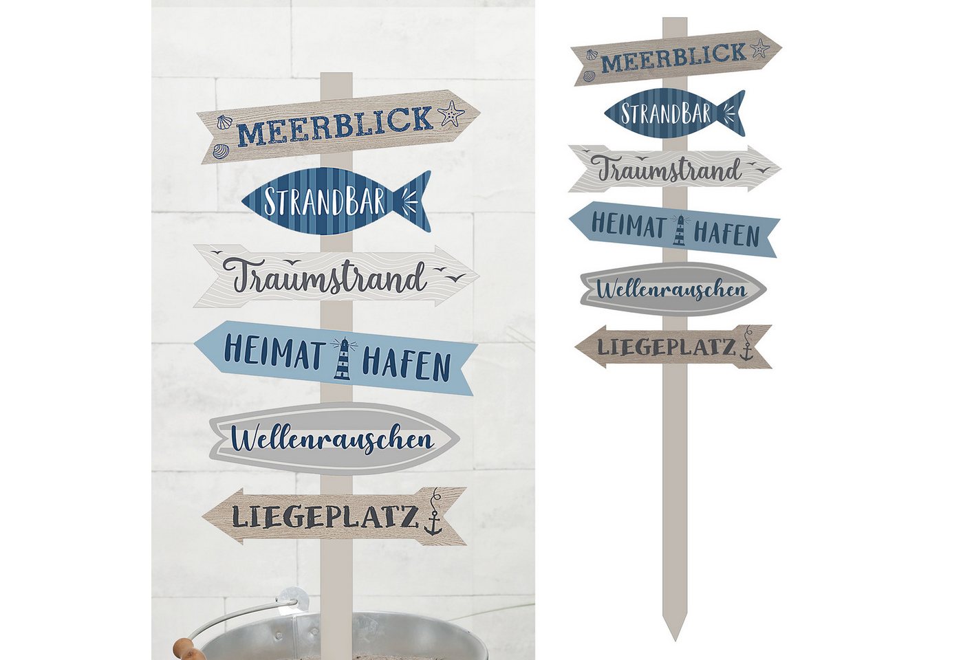 CEPEWA Hinweisschild Strandschild Wegweiser maritim Schild Holz 76cm Gartendeko 6 Planken