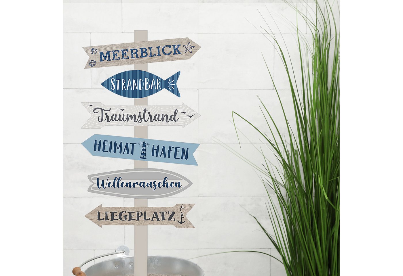 CEPEWA Hinweisschild Strandschild Wegweiser maritim Schild Holz 76cm Gartendeko 6 Planken Bild 3