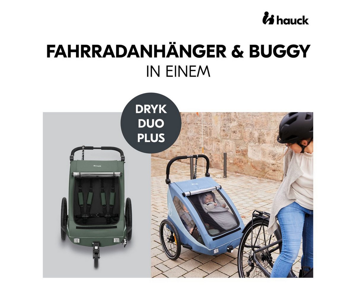 Hauck Fahrradkinderanhänger Dryk Duo Plus - Dark Green, Fahrradanhänger Buggy für 2 Kinder mit Regen-& Sonnenschutz bis 44 kg Bild 2