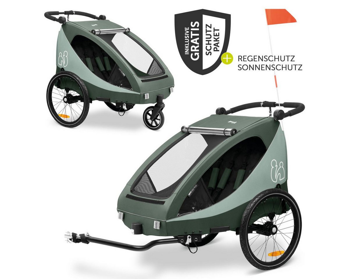 Hauck Fahrradkinderanhänger Dryk Duo Plus - Dark Green, Fahrradanhänger Buggy für 2 Kinder mit Regen-& Sonnenschutz bis 44 kg Bild 3