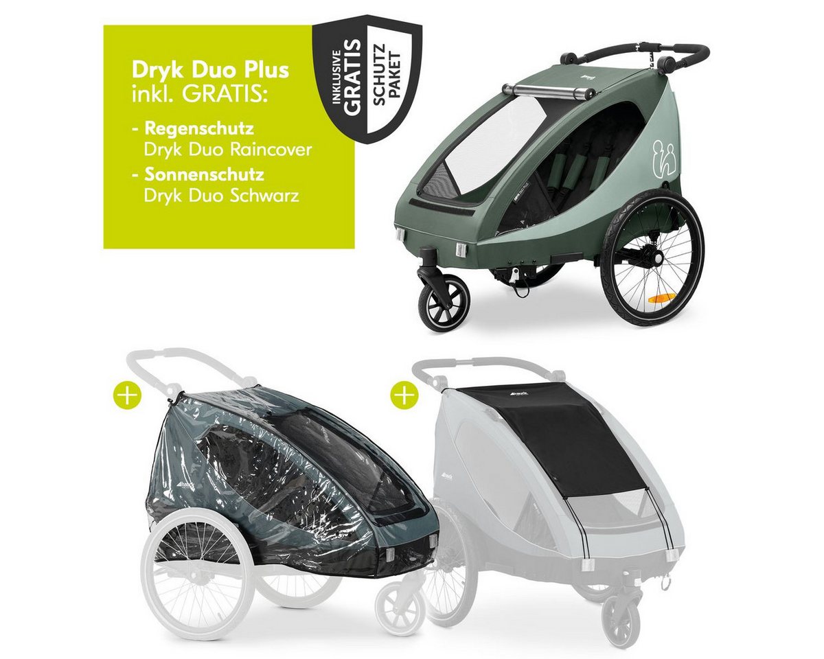 Hauck Fahrradkinderanhänger Dryk Duo Plus - Dark Green, Fahrradanhänger Buggy für 2 Kinder mit Regen-& Sonnenschutz bis 44 kg Bild 5