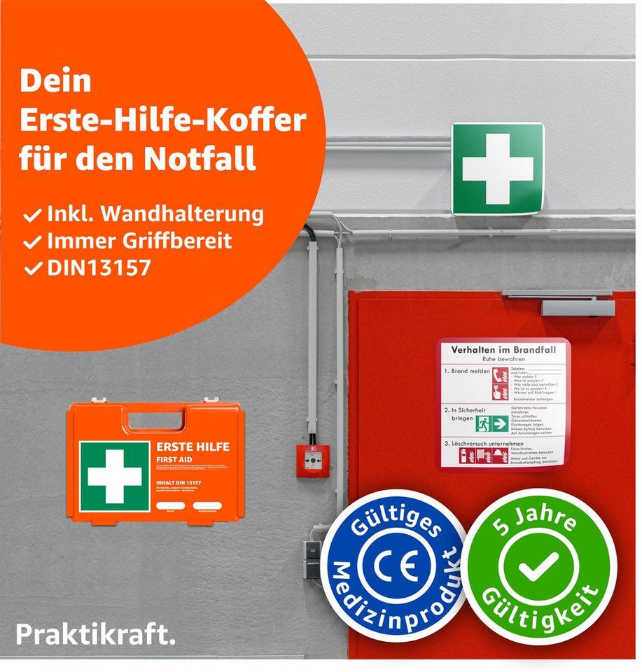 Praktikraft KFZ-Verbandtasche Erste Hilfe Koffer - DIN 13157 Kasten für Wand & Zuhause & Betrieb, (Set, 1 St)