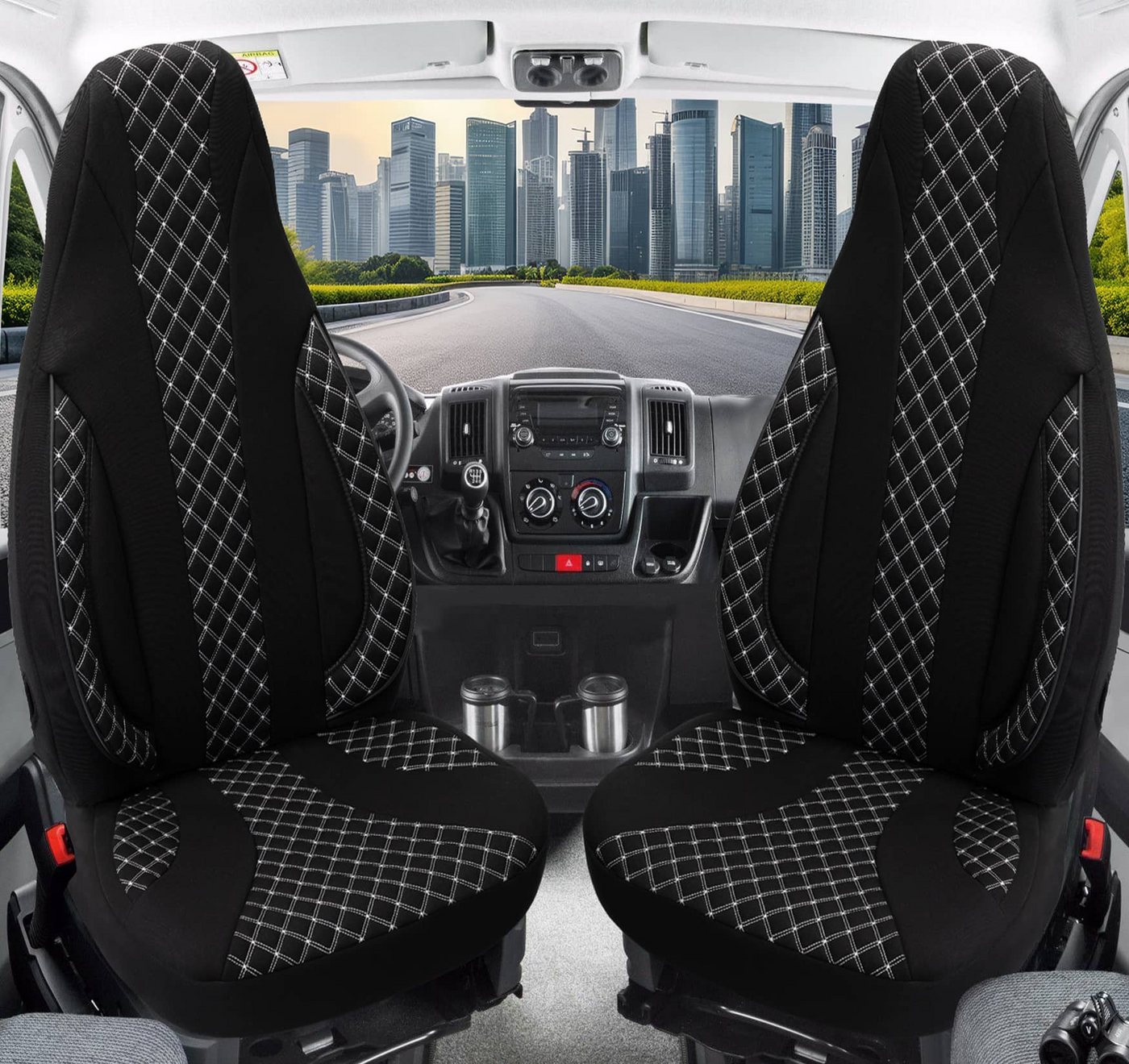 BREMER SITZBEZÜGE Autositzbezug für VW Up BJ ab 2011 (PL408), Set, 2-tlg., Schonbezüge Sitzbezüge Fahrer und Beifahrer, in Schwarz/Weiß Bild 4