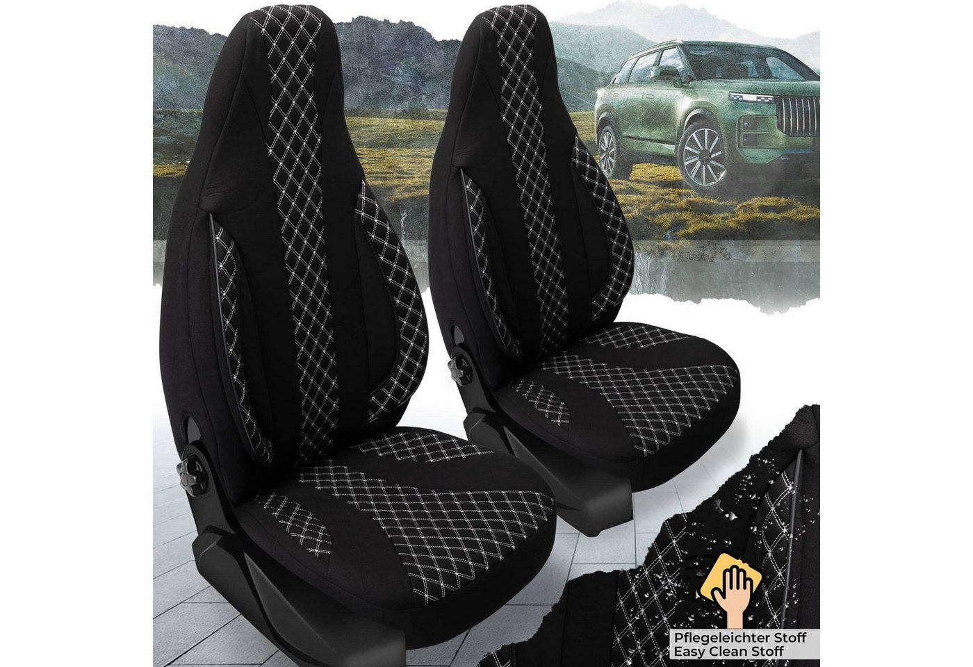 BREMER SITZBEZÜGE Autositzbezug für VW Up BJ ab 2011 (PL408), Set, 2-tlg., Schonbezüge Sitzbezüge Fahrer und Beifahrer, in Schwarz/Weiß Bild 5