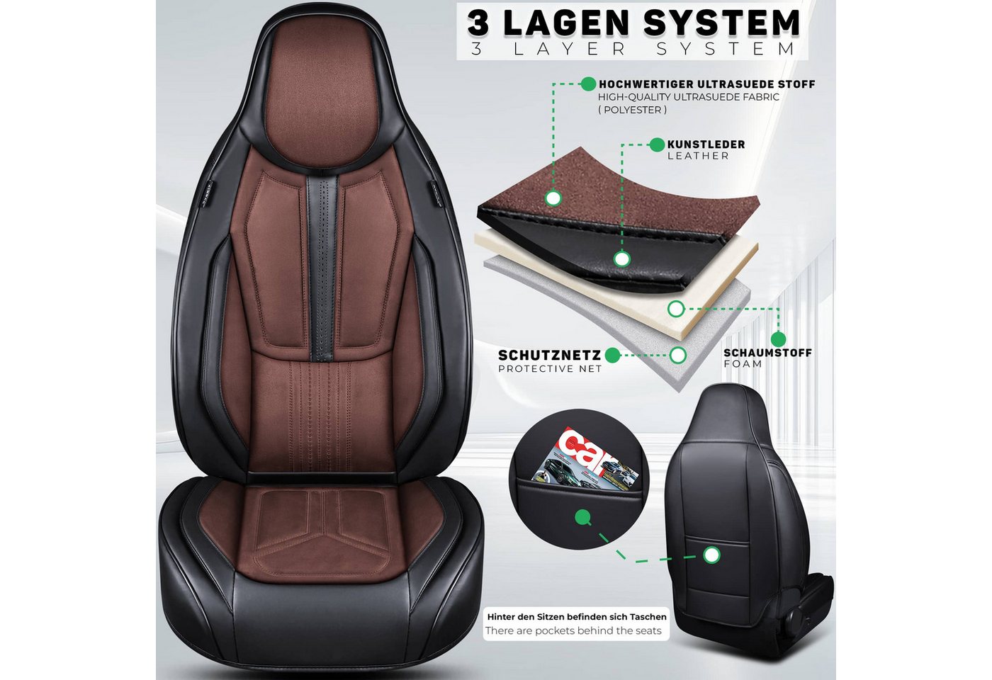 BREMER SITZBEZÜGE Autositzbezug für Fiat Ducato III Bj ab 2006 DS9, Set, 2-tlg., Schonbezüge Sitzbezüge Fahrer und Beifahrer, in Schwarz/Coffee Bild 2