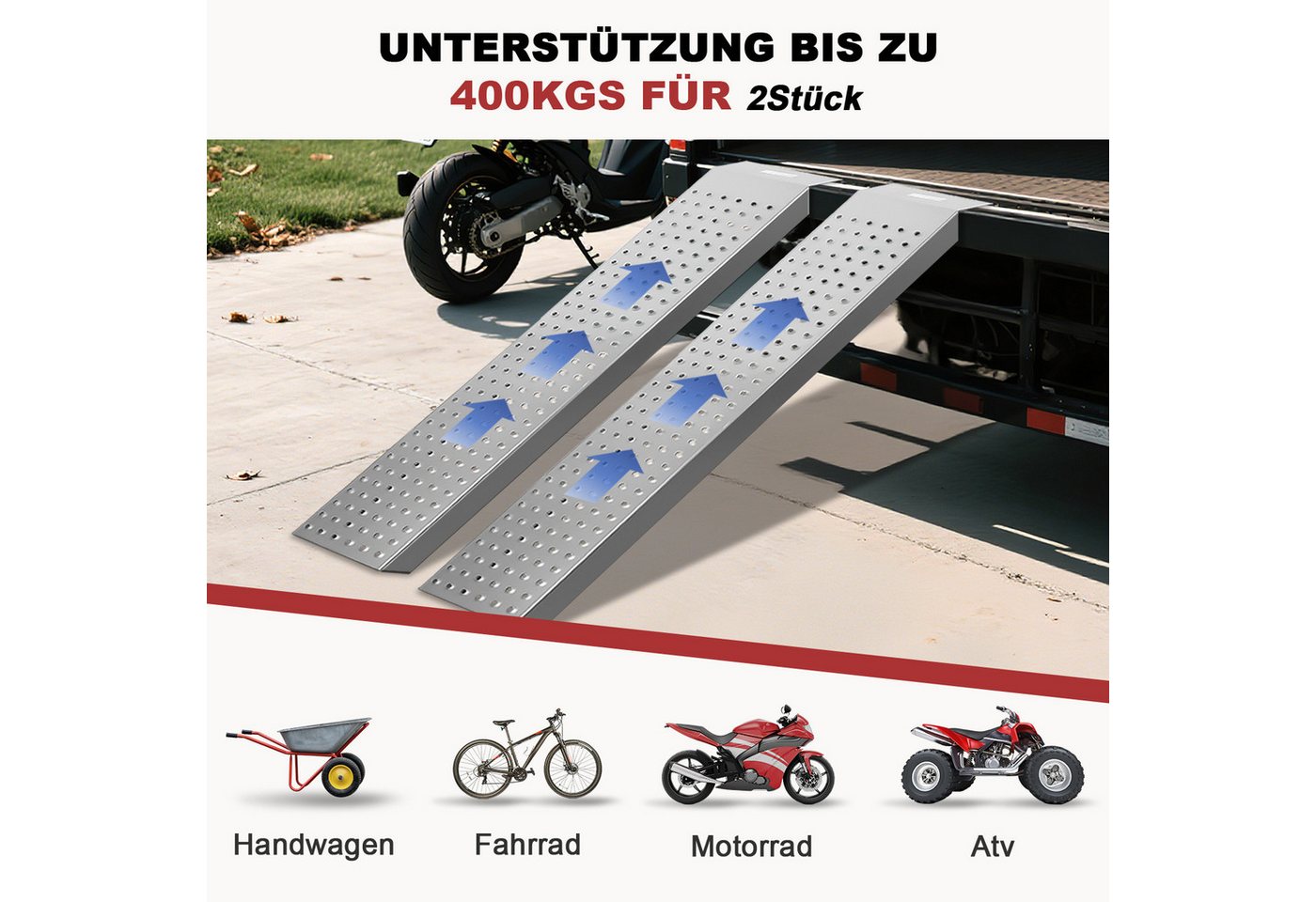 Clanmacy Auffahrrampe 2X Auffahrrampe Verladerampe 135cm Verzinkt Auto Laderampe bis 400kg (2-St)