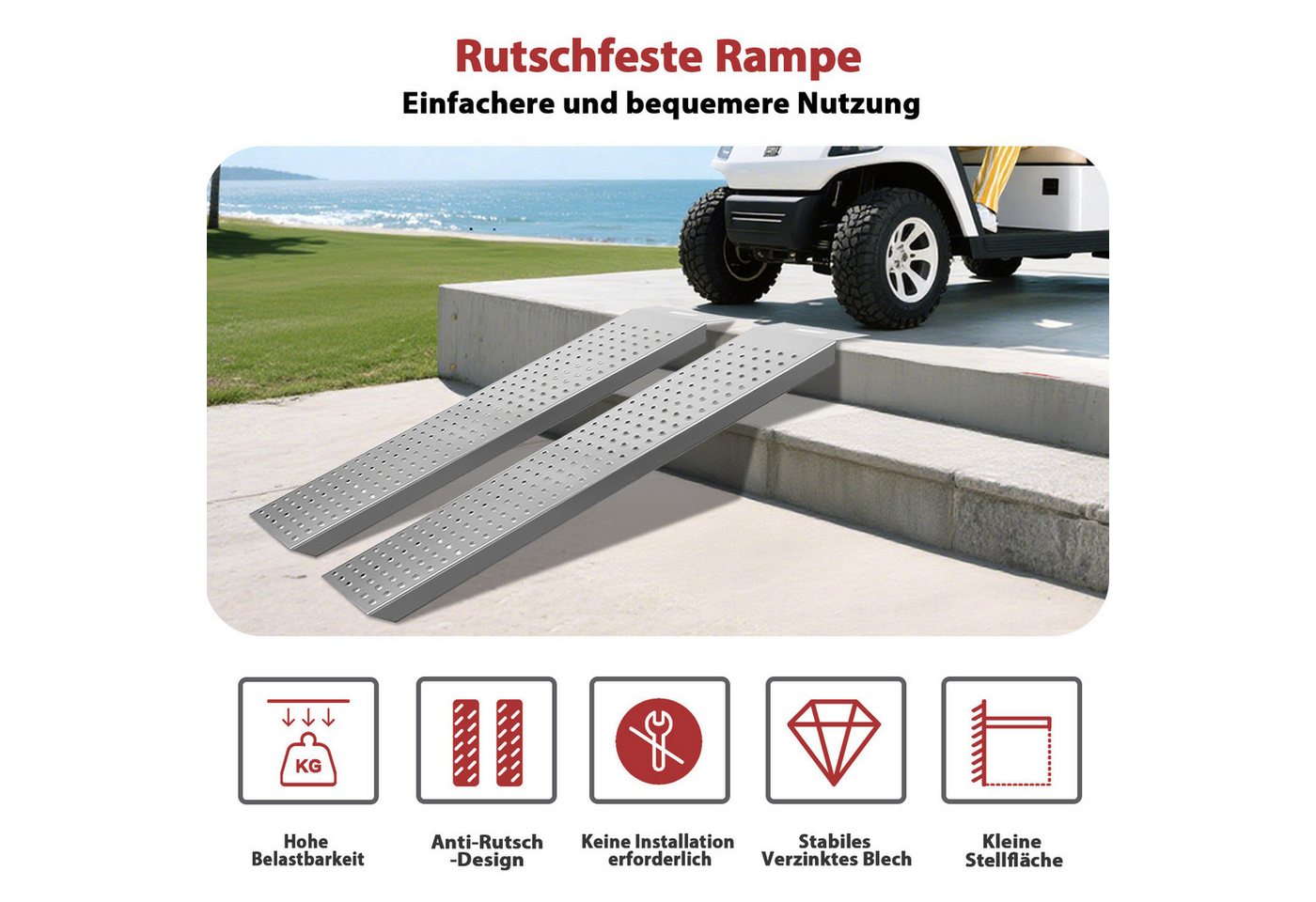 Clanmacy Auffahrrampe 2X Auffahrrampe Verladerampe 135cm Verzinkt Auto Laderampe bis 400kg (2-St) Bild 4