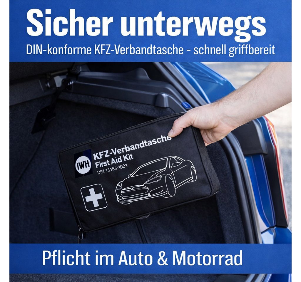 IWH KFZ-Verbandtasche Erste Hilfe Verbandszeug aktuelle DIN Norm lange steril