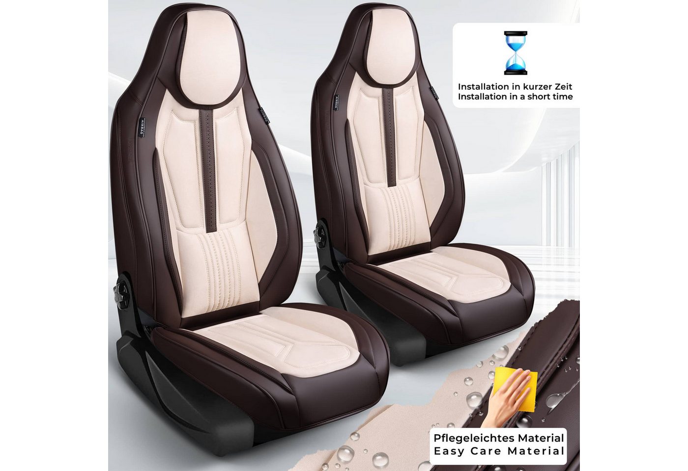 BREMER SITZBEZÜGE Autositzbezug für Seat Leon Bj ab 2020 DS8, Set, 2-tlg., Schonbezüge Sitzbezüge Fahrer und Beifahrer, in Braun/Beige