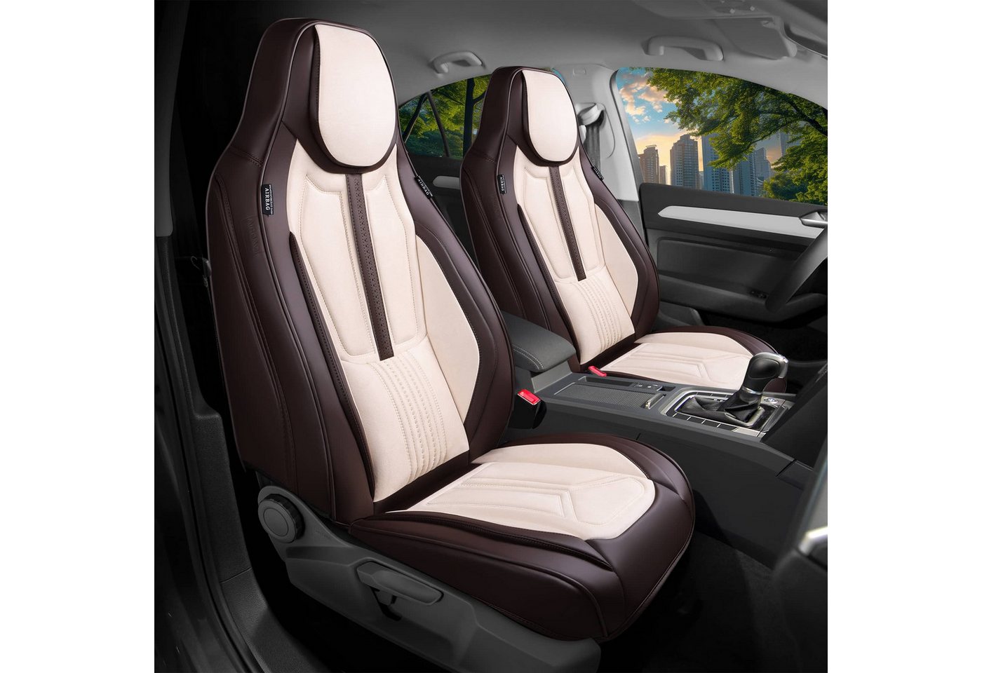 BREMER SITZBEZÜGE Autositzbezug für Seat Leon Bj ab 2020 DS8, Set, 2-tlg., Schonbezüge Sitzbezüge Fahrer und Beifahrer, in Braun/Beige Bild 3