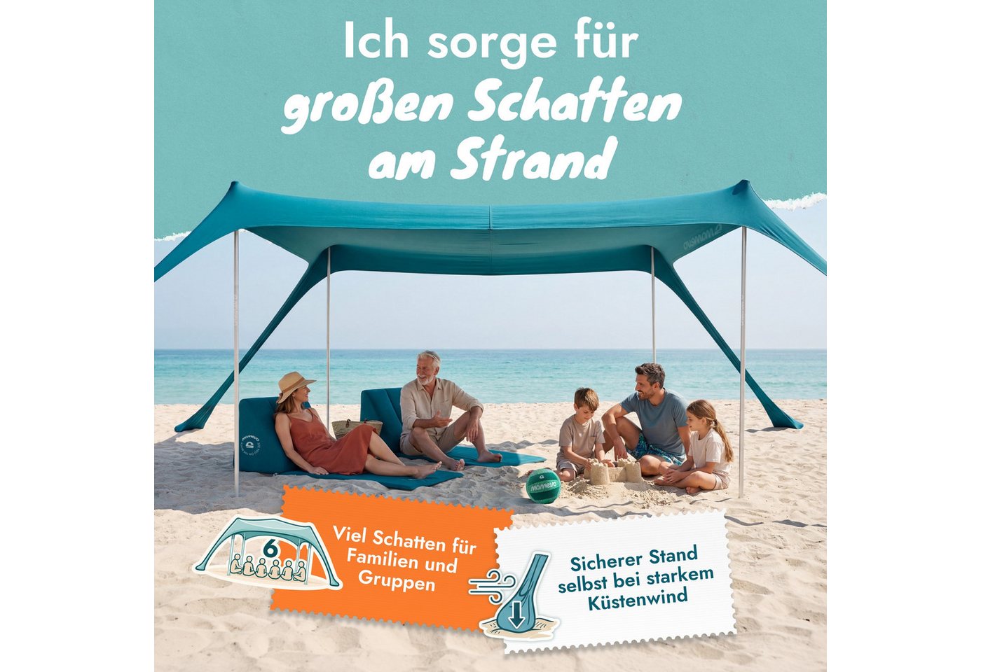 Momevo Strandmuschel Sunsail XL Strandzelt & XXL Strandmuschel für 6 Personen, Personen: 6 Bild 2