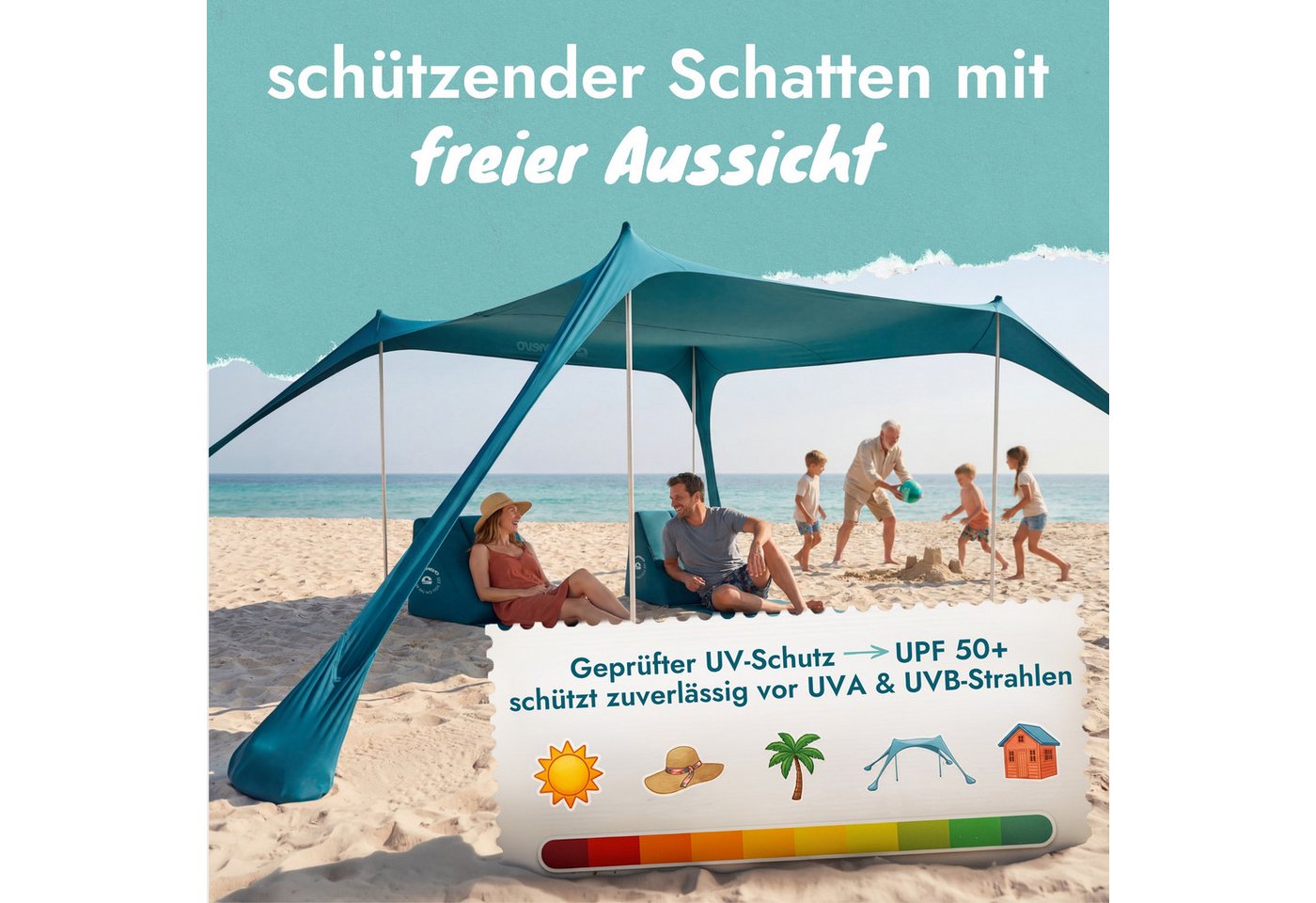 Momevo Strandmuschel Sunsail XL Strandzelt & XXL Strandmuschel für 6 Personen, Personen: 6 Bild 3