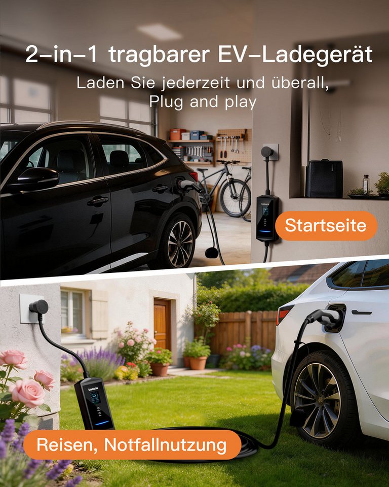 Tomons Type 2 Ladekabel Schuko 3,68 kW 6M/10M 16A mit APP, Mobile Wallbox Autoladekabel, (1000 cm), 2,4" LCD-Anzeige IP65,Einstellbarer Ladeleistung&startzeit Bild 2