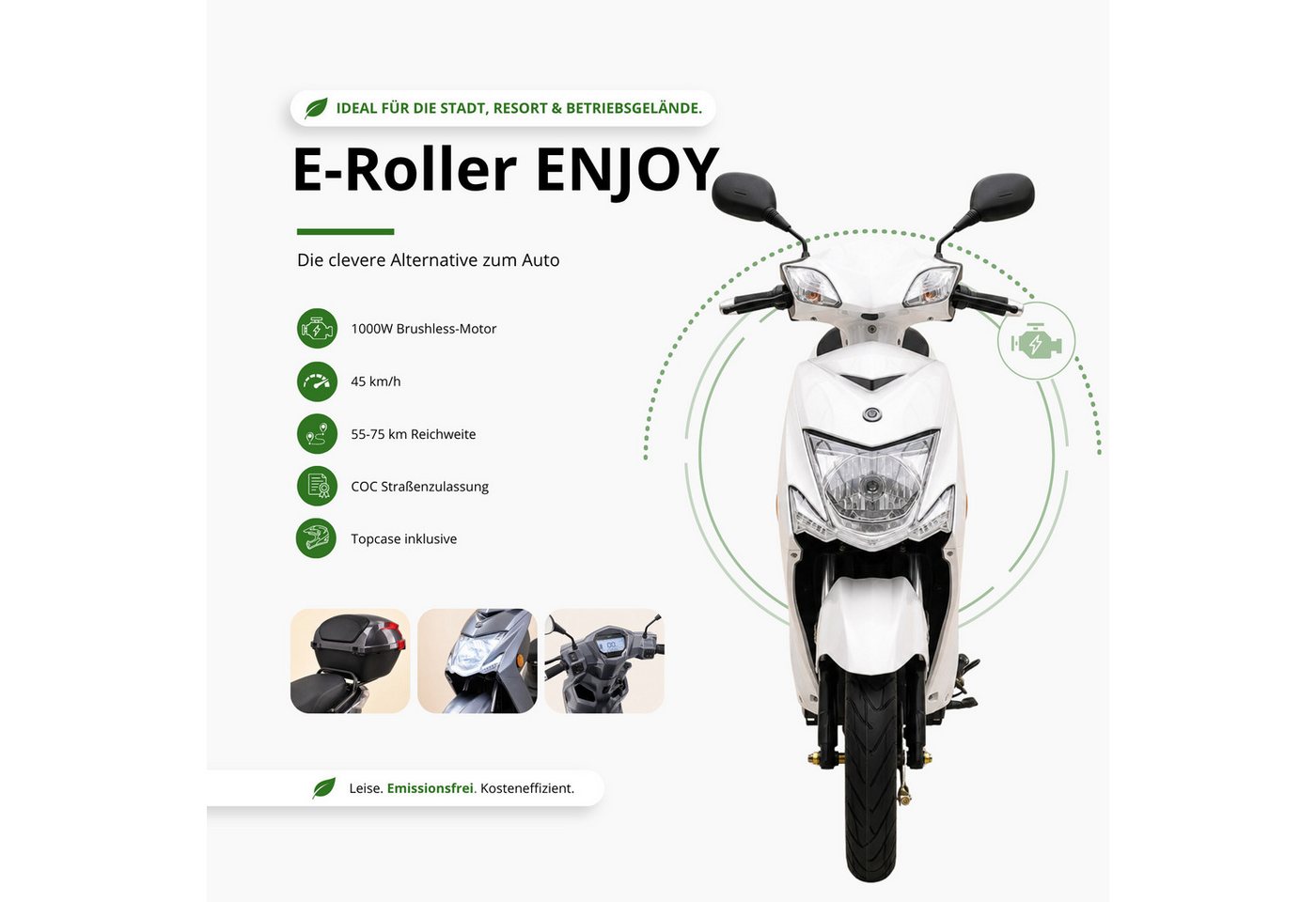 Urban Hopper E-Motorroller Elektro-Roller mit Straßenzulassung in Grau Urban Hopper Enjoy, 1000 W, 45 km/h, Reichweite ca. 75 km mit LED, Scheibenbremsen Inklusive Top-Case Bild 3