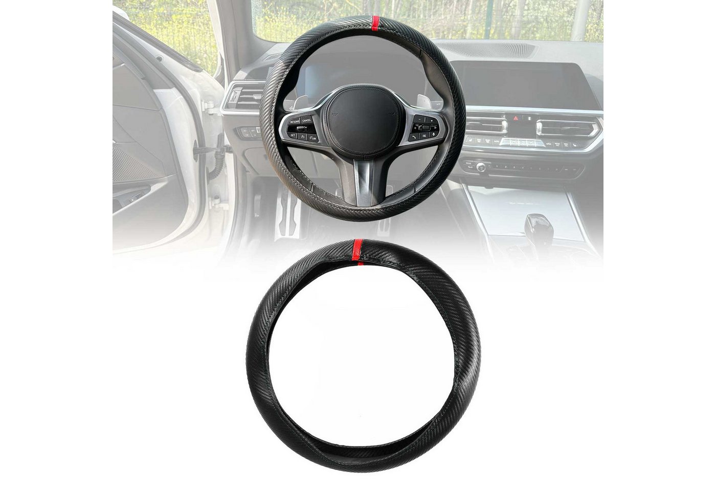 OMAC Lenkradbezug Lenkradschoner Lenkrad abdeckung Schwarz Rot Streifen Ø 38-40 cm, (1-tlg), Geruchlos, Leicht Anpassbar, Flexibel