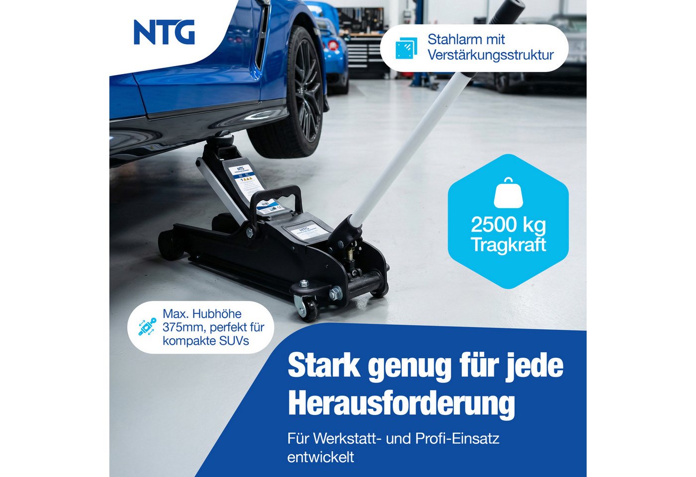 NTG Nutzfahrzeug Technik GmbH Wagenheber 2,5t Flach 85-375mm Rangierwagenheber TÜV Zertifiziert, max. Hubhöhe: 37.5 cm, Lowliner Wagenheber Bild 4