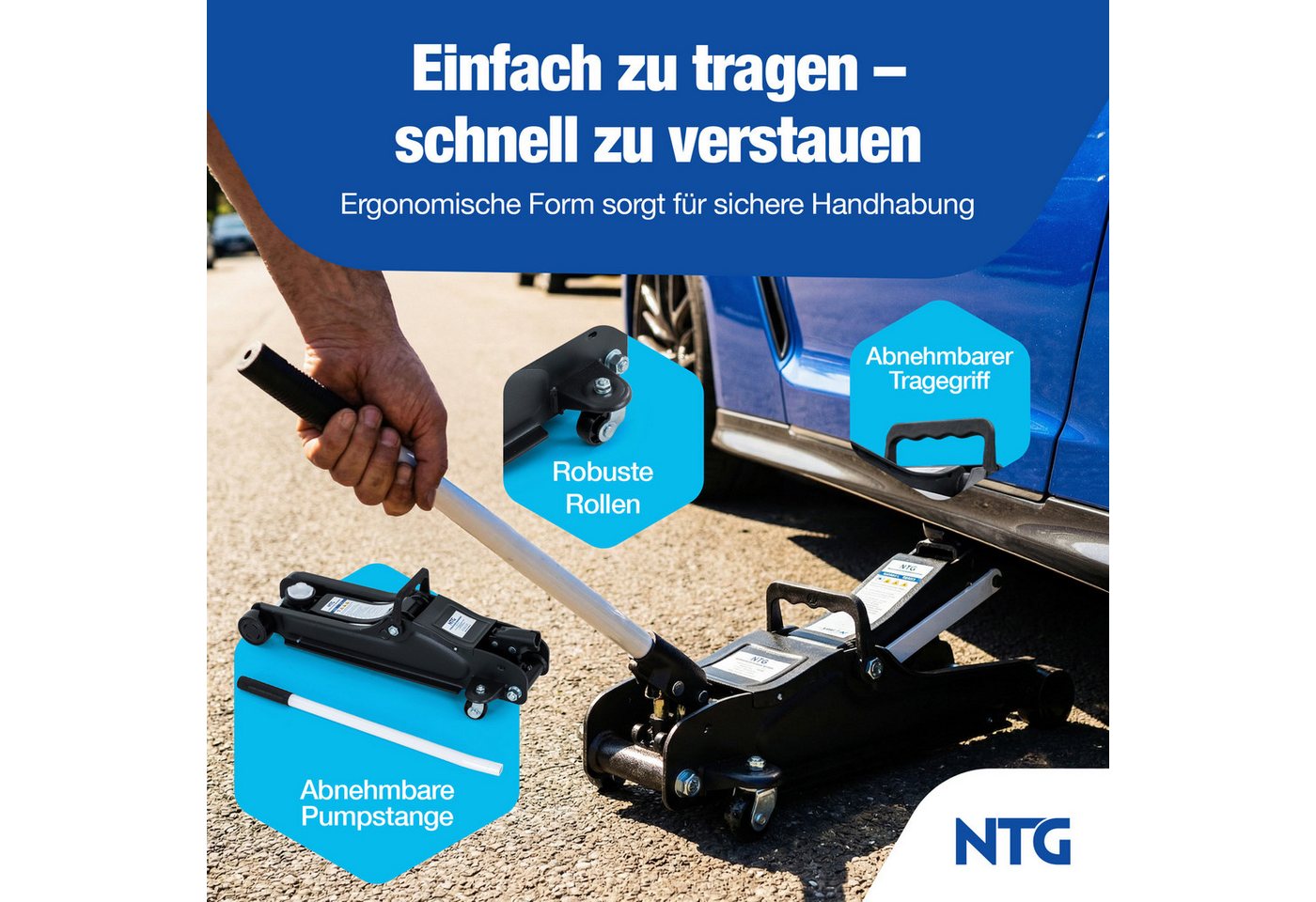 NTG Nutzfahrzeug Technik GmbH Wagenheber 2,5t Flach 85-375mm Rangierwagenheber TÜV Zertifiziert, max. Hubhöhe: 37.5 cm, Lowliner Wagenheber Bild 5