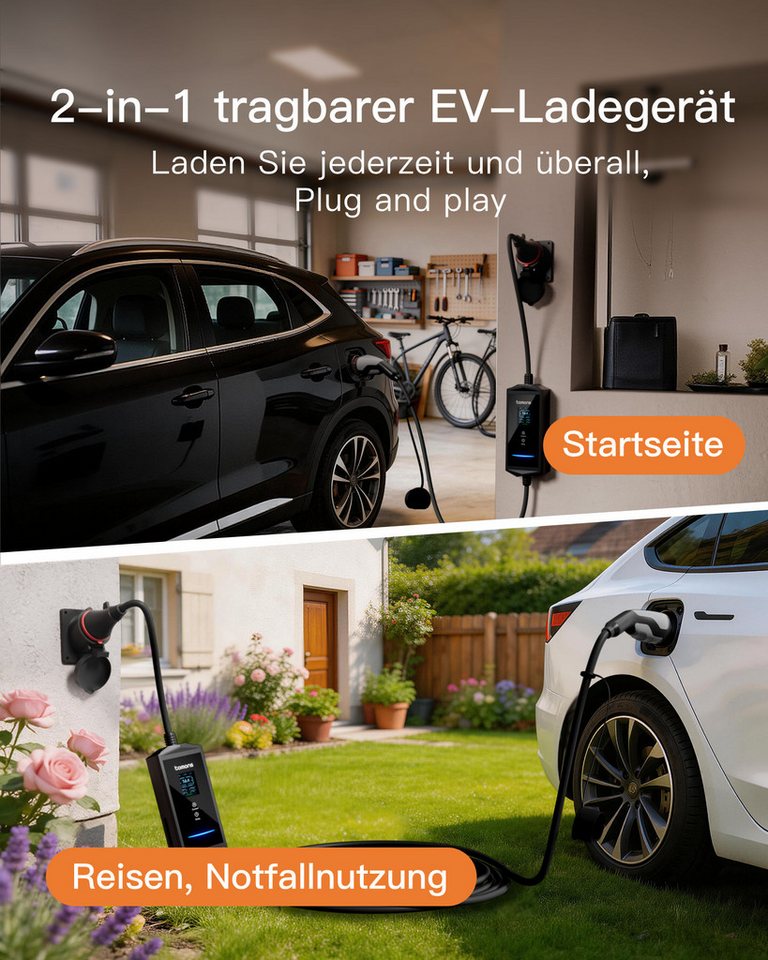 Tomons Mobile Wallbox 11kw mit APP,Typ 2 Ladekabel 7M/10M,3-Phasen 6-16A Autoladekabel, (1000 cm), 2,4" LCD-Anzeige IP65,Einstellbarer Ladeleistung&startzeit Bild 3