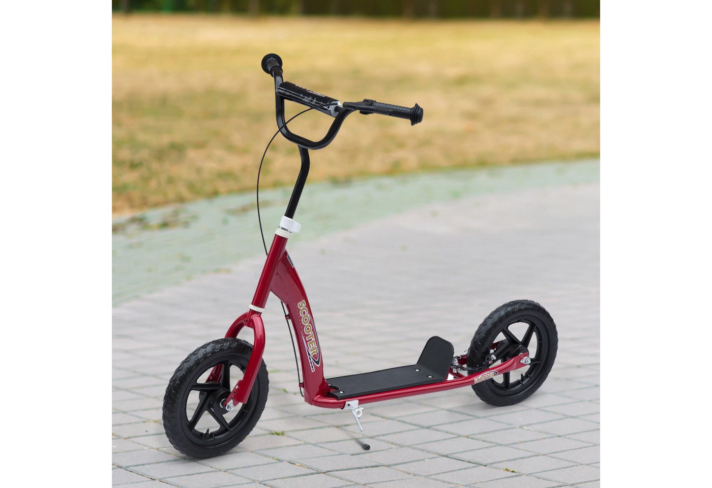 HOMCOM Cityroller Kinderroller Scooter mit verstellbarem Lenker, großen Rädern, 0 km/h, (Tretroller, 1 tlg., Kinderroller), für Außenbereich, Rosa