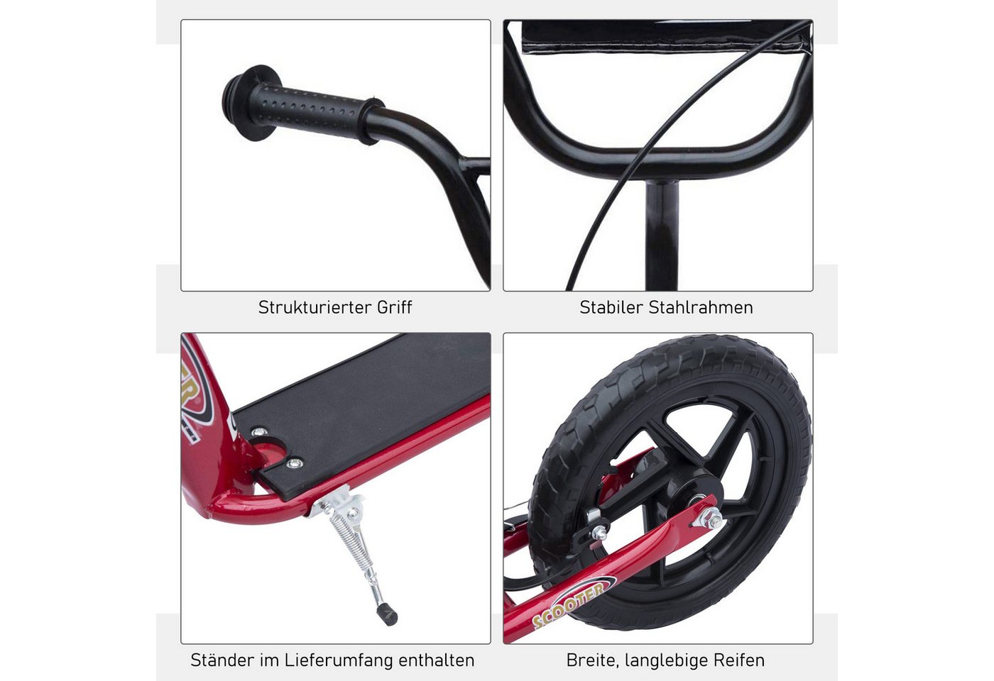HOMCOM Cityroller Kinderroller Scooter mit verstellbarem Lenker, großen Rädern, 0 km/h, (Tretroller, 1 tlg., Kinderroller), für Außenbereich, Rosa Bild 5