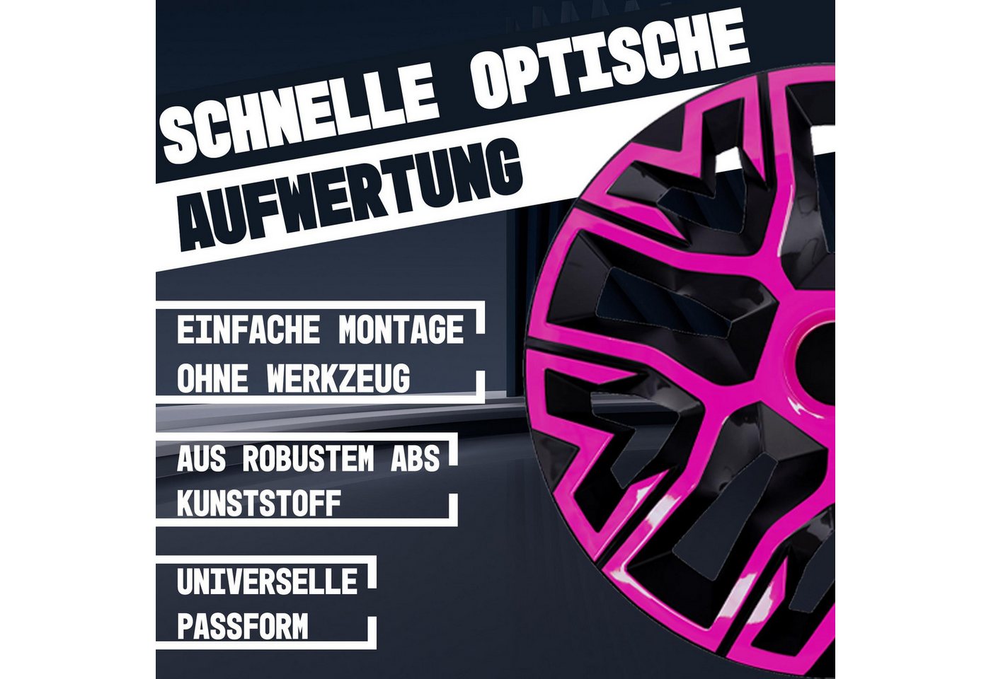 NRM Radkappe Radzierblende NRM THE BEST 16 Zoll BICOLOR pink/schwarz, 16 in Zoll, (4-St)