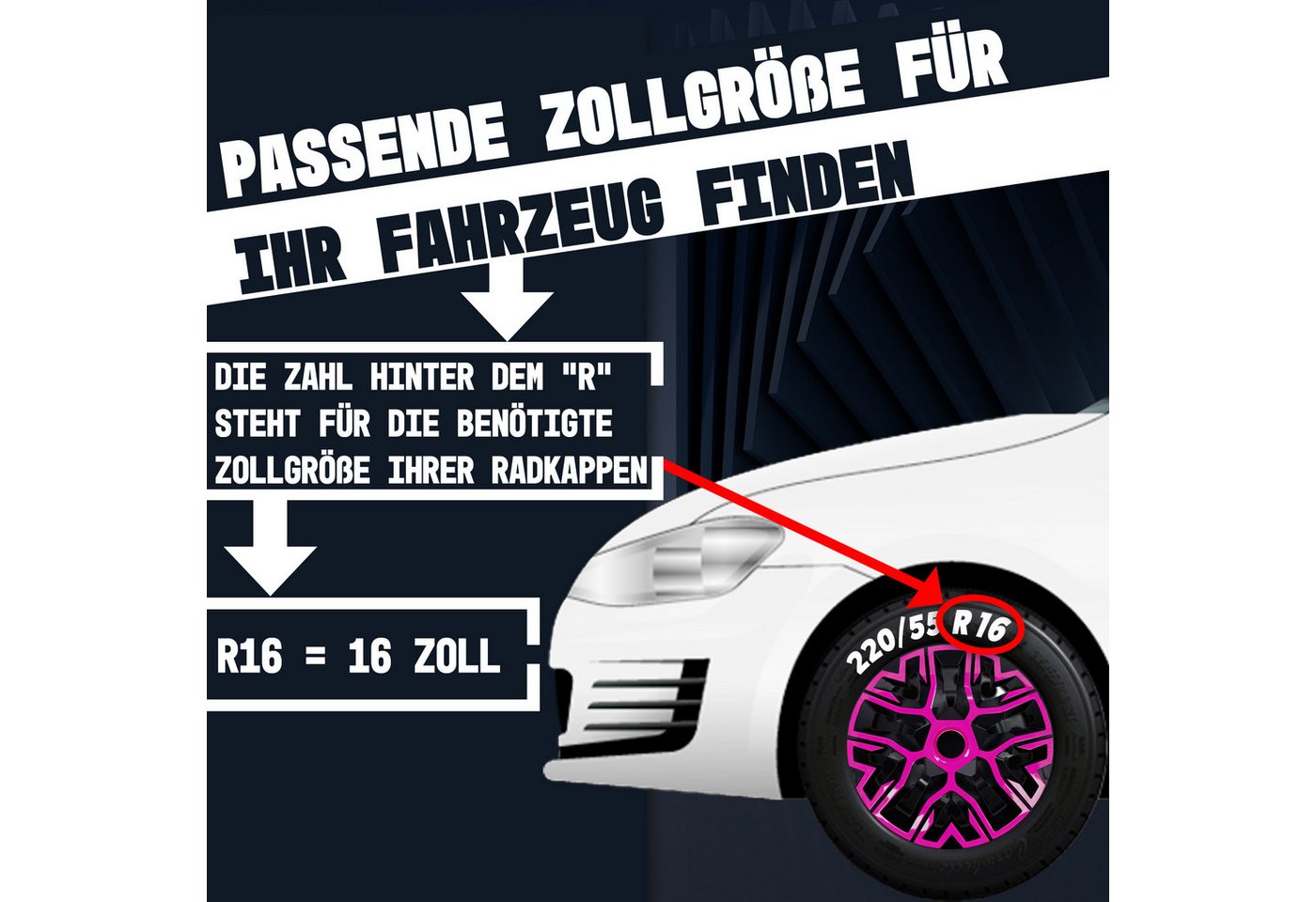 NRM Radkappe Radzierblende NRM THE BEST 16 Zoll BICOLOR pink/schwarz, 16 in Zoll, (4-St) Bild 3