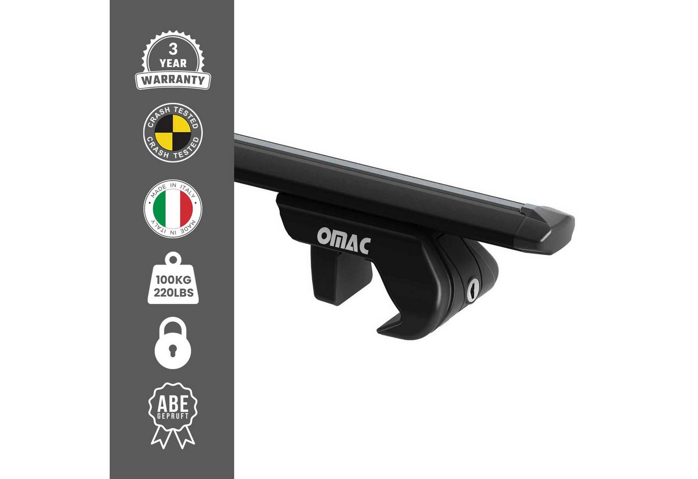 OMAC Dachträger Alu Grundträger für Ford Kuga 2008-2020 5 türig Schwarz ABE 2 tlg (2-St), Wasserbeständig,Abnehmbar,Multifunktional,Leichtgewichtig