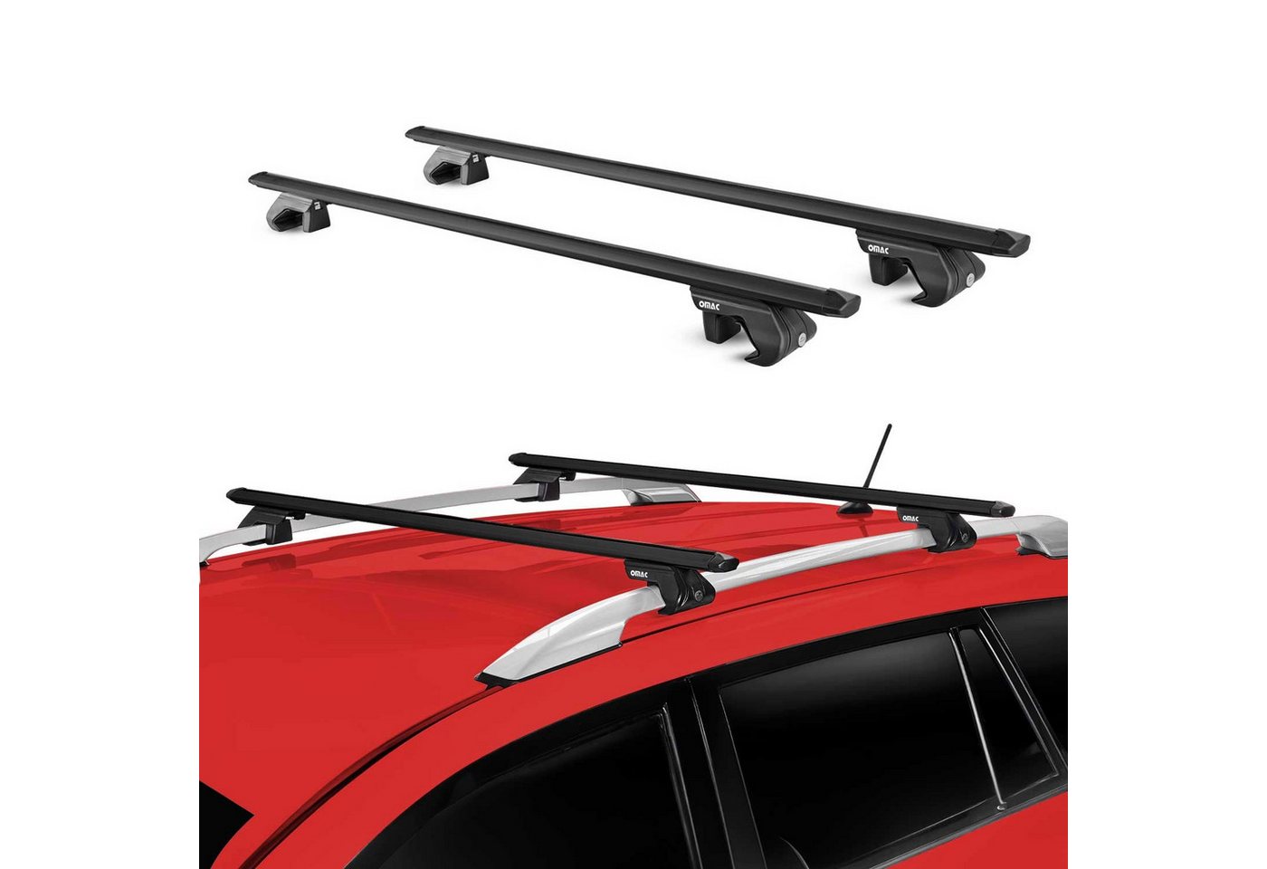 OMAC Dachträger Alu Grundträger für Ford Kuga 2008-2020 5 türig Schwarz ABE 2 tlg (2-St), Wasserbeständig,Abnehmbar,Multifunktional,Leichtgewichtig Bild 4