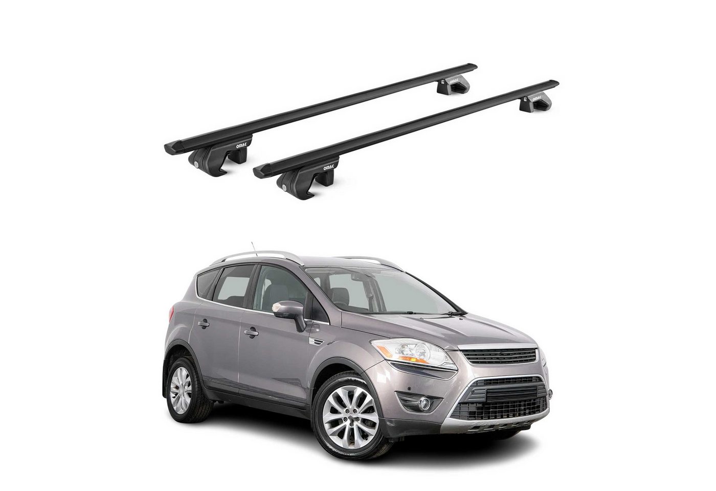 OMAC Dachträger Alu Grundträger für Ford Kuga 2008-2020 5 türig Schwarz ABE 2 tlg (2-St), Wasserbeständig,Abnehmbar,Multifunktional,Leichtgewichtig Bild 5