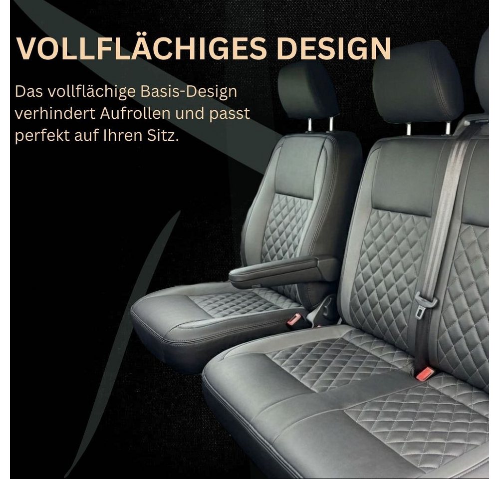 Montegoni Autositzbezug VW T5, T6, T6.1 Sitzbezüge 1+2 Kunstleder 3-Sitzer Armlehne schwarz, Mehrteiliges Set Sitzbezüge, Komplettset Sitzbezüge VW Transporter, Passgenau, Wasserabweisend, Gepolstert, Langlebig, Pflegeleicht