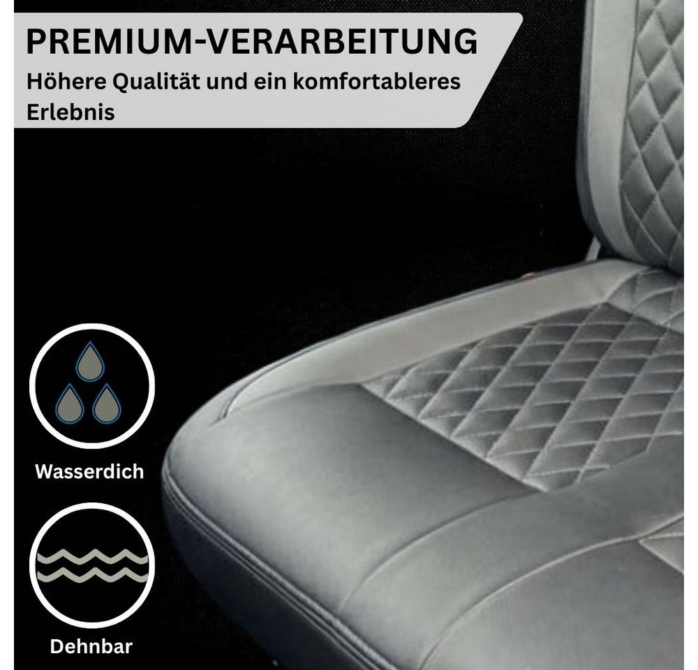 Montegoni Autositzbezug VW T5, T6, T6.1 Sitzbezüge 1+2 Kunstleder 3-Sitzer Armlehne schwarz, Mehrteiliges Set Sitzbezüge, Komplettset Sitzbezüge VW Transporter, Passgenau, Wasserabweisend, Gepolstert, Langlebig, Pflegeleicht Bild 5