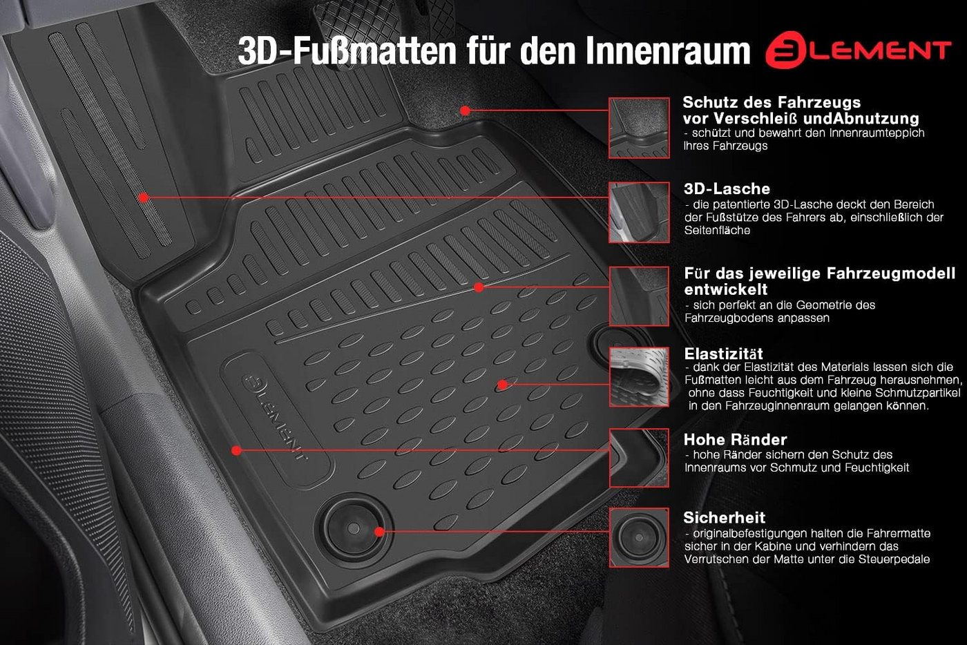 LEMENT Auto-Fußmatten passend für VOLVO XC90 2015->, für VOLVO XC90 PkW, Passgenaue Bild 5