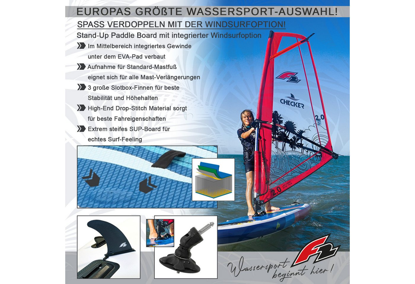 F2 SUP-Board F2 SUP Stand Up Paddle Board Glide WS 10'8'' Grau, Stand up paddle board