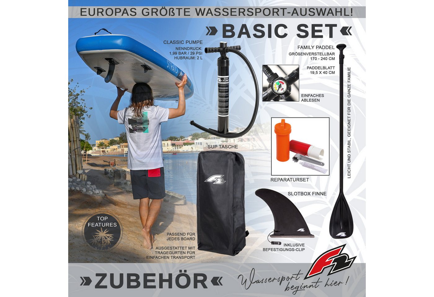F2 SUP-Board F2 SUP Stand Up Paddle Board Glide WS 10'8'' Grau, Stand up paddle board Bild 5