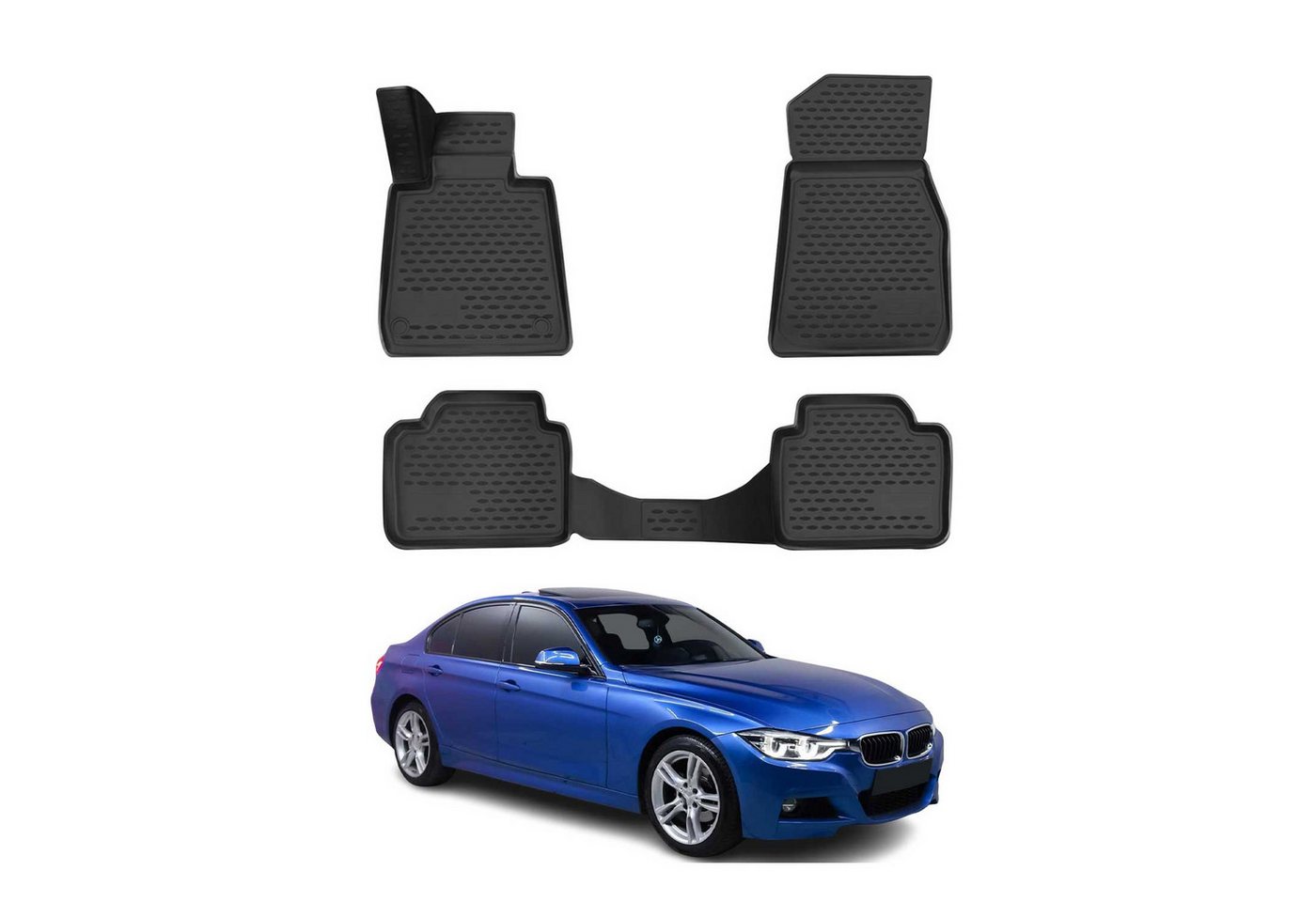 OMAC Auto-Fußmatten für BMW 3er F30 F31 2012-2018 / 4er 2013-2021 Schwarz (4 St), für BMW 3er F30 F31 2012-2018 / 4er F32 F36 2013-2021 BMW 3er F30 F31 2012-2018 / 4er F32 F36 2013-2021, Antirutsch,Wasserfest,Einfache Installation Bild 2