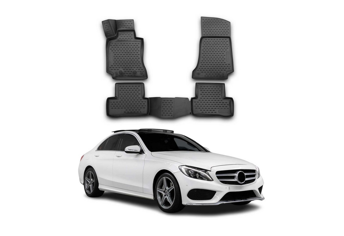 OMAC Auto-Fußmatten für Mercedes C Klasse W205 2014-2021 Schwarz 4 tlg TPE (4 St), für Mercedes C Klasse W205 2014-2021 Mercedes C Klasse W205 2014-2021, Antirutsch,Wasserfest,Einfache Installation Bild 5