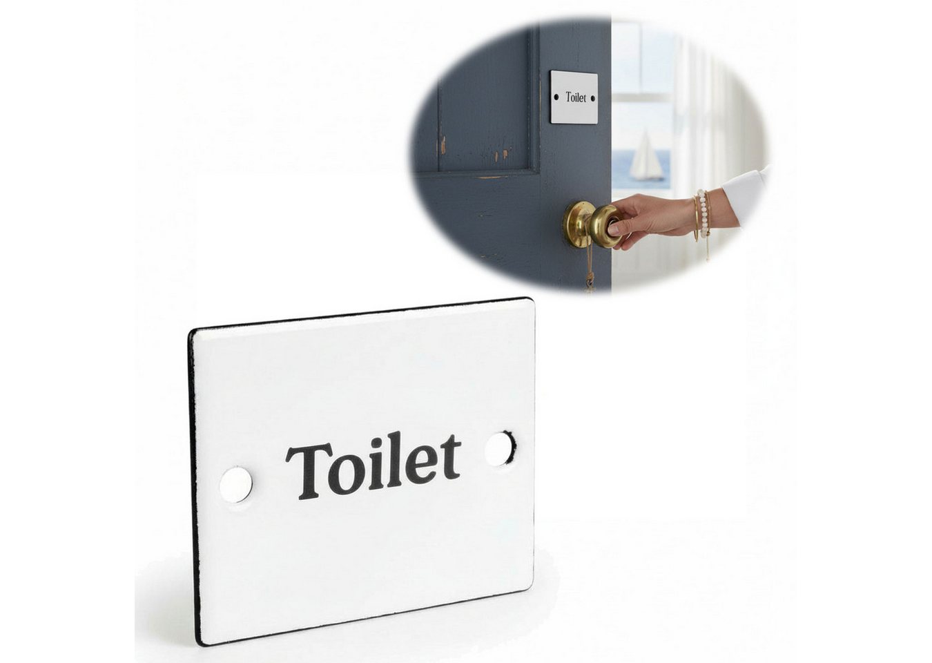LS-LebenStil Hinweisschild Vintage Emaille Türschild Toilet 6x5cm Toilettenschild Deko Nostalgie, (Oval Weiß Schwarz Hinweisschild für Tür Türrahmen Bad Badezimmer, Gäste WC Dekoschild Nostalgieschild Deko Schild Blechschild) Bild 2