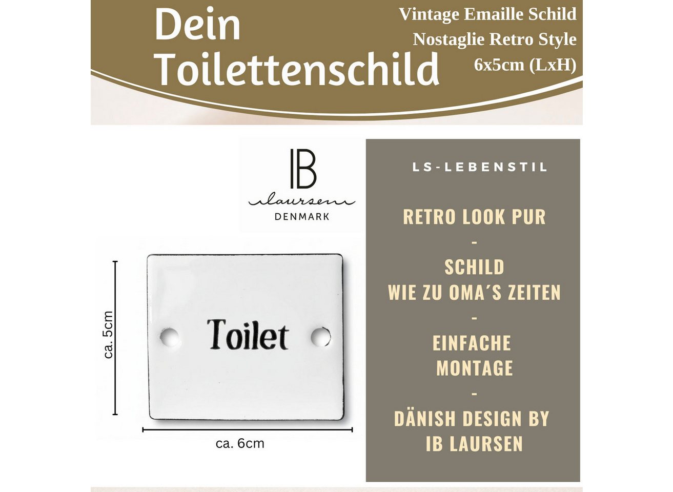 LS-LebenStil Hinweisschild Vintage Emaille Türschild Toilet 6x5cm Toilettenschild Deko Nostalgie, (Oval Weiß Schwarz Hinweisschild für Tür Türrahmen Bad Badezimmer, Gäste WC Dekoschild Nostalgieschild Deko Schild Blechschild) Bild 4