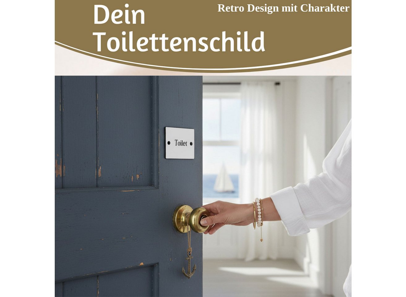 LS-LebenStil Hinweisschild Vintage Emaille Türschild Toilet 6x5cm Toilettenschild Deko Nostalgie, (Oval Weiß Schwarz Hinweisschild für Tür Türrahmen Bad Badezimmer, Gäste WC Dekoschild Nostalgieschild Deko Schild Blechschild) Bild 5