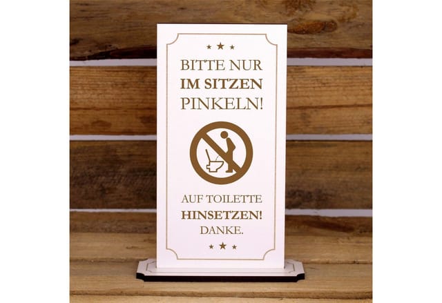 Dekolando Hinweisschild Aufsteller Toilette WC - Bitte nur im Sitzen Pinkeln Hinsetzen Schild, (weiß), 10 x 20 x 0,5 cm, zweiteilig