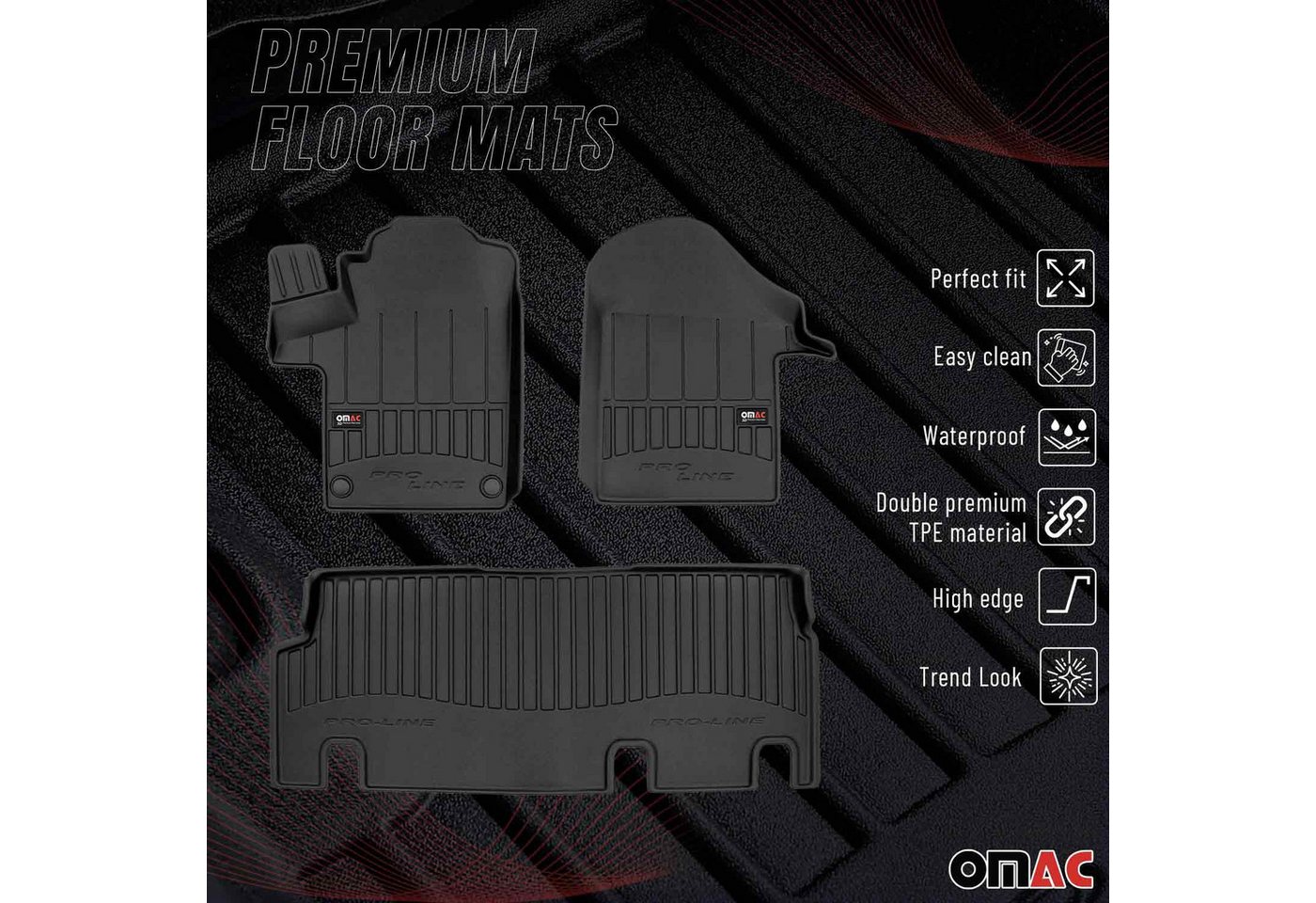 OMAC Auto-Fußmatten für Mercedes Vito W447 2014-2025 Automatte TPE (3 St), für Mercedes Vito W447 2014-2025 Mercedes Vito W447 2014-2025, Antirutsch,Wasserfest,Einfache Installation
