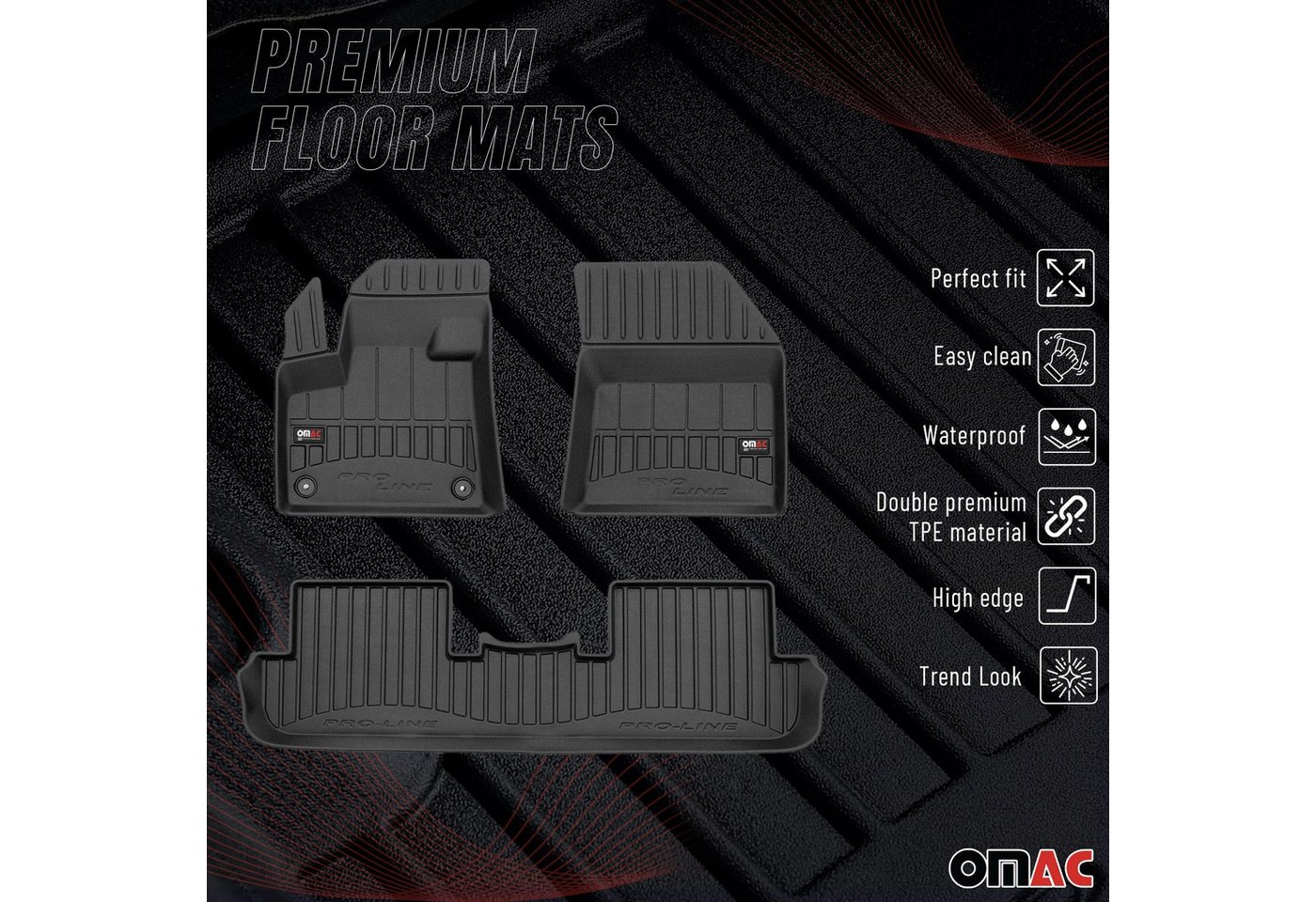 OMAC Auto-Fußmatten für Peugeot 3008 2016-2025 Schwarz 4 tlg TPE (4 St), für Peugeot 3008 2016-2025 Peugeot 3008 2016-2025, Antirutsch,Wasserfest,Einfache Installation Bild 4