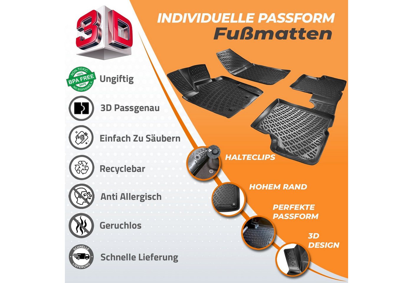 Trimak Passform-Fußmatten Oder Kofferraumwanne Oder Set kompatibel mit Opel Zafira, Opel Zafira B 2005-2014 Gummimatten Auto TPE Allwetter Fussmatten Bild 4