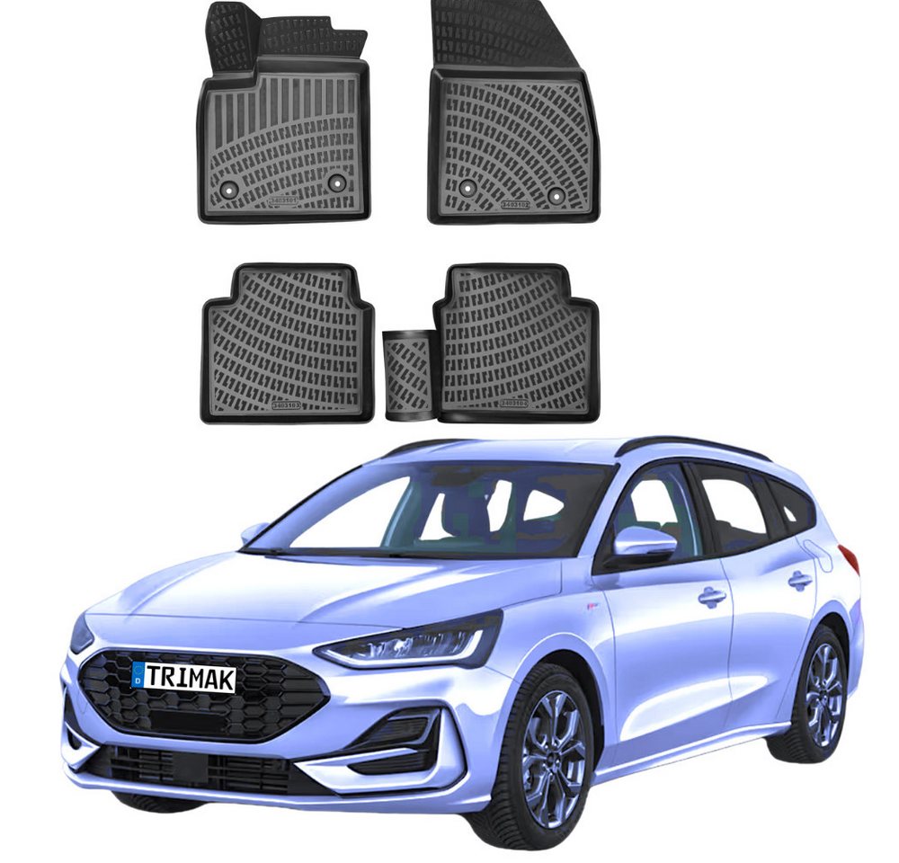Trimak Passform-Fußmatten Oder Kofferraumwanne Oder Set für Ford Focus, Ford Focus Mk4 ab 2018 Gummimatten Auto TPE Allwetter Fussmatten