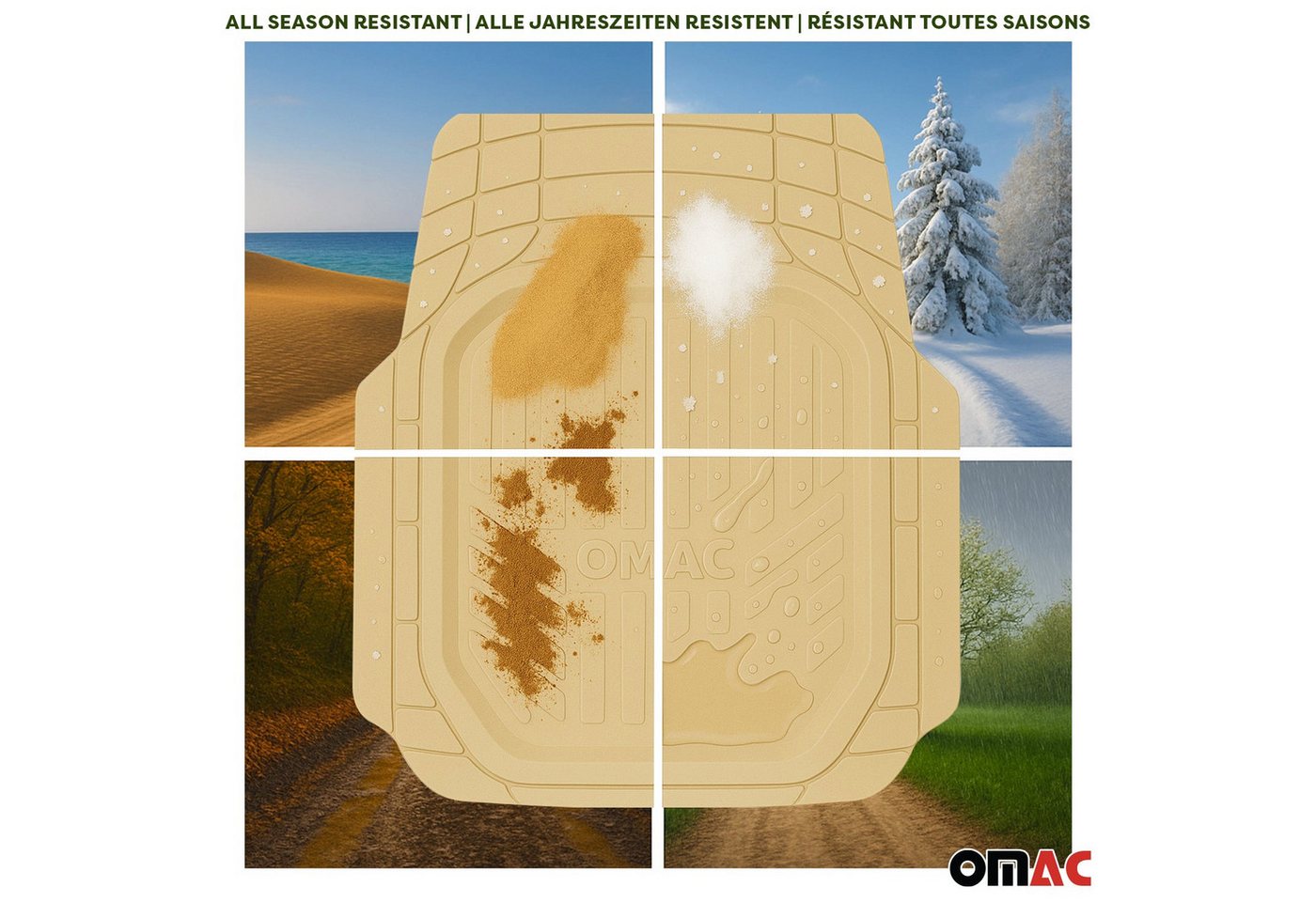 OMAC Auto-Fußmatten für Universal Zuschneidbar Gummimatten Beige 4 tlg (4 St), für Autos Autos, Antirutsch,Wasserfest,Einfache Installation
