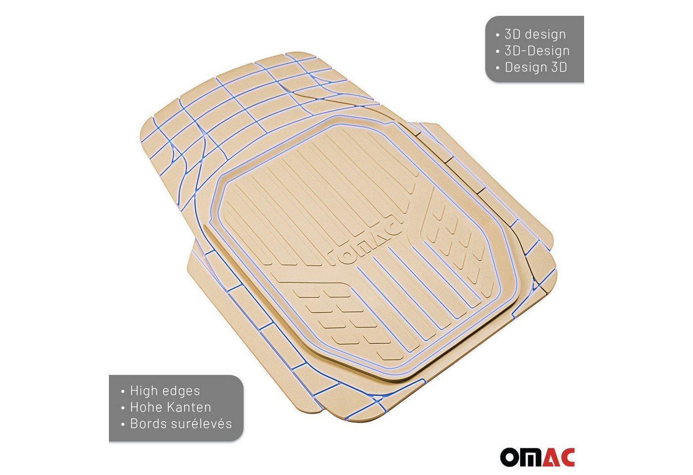 OMAC Auto-Fußmatten für Universal Zuschneidbar Gummimatten Beige 4 tlg (4 St), für Autos Autos, Antirutsch,Wasserfest,Einfache Installation Bild 5