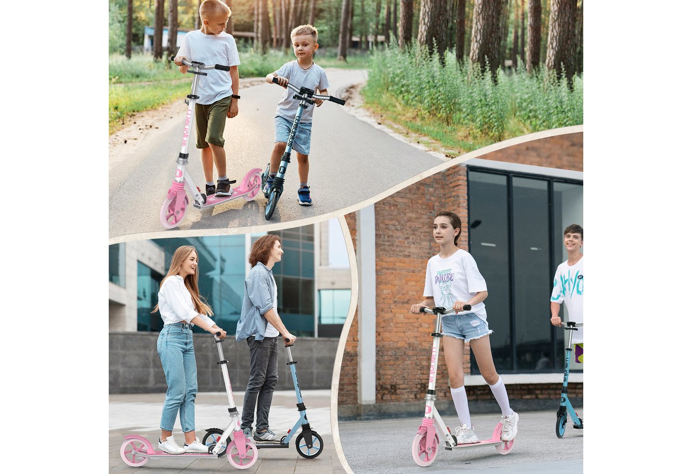 WAYPLUS Cityroller ab 6 Jahren, 108kg Belastbarkeit 205mm Räder ABEC9, (1 tlg), Klappbar Höhenverstellbar inkl. Tragegurt Bild 5